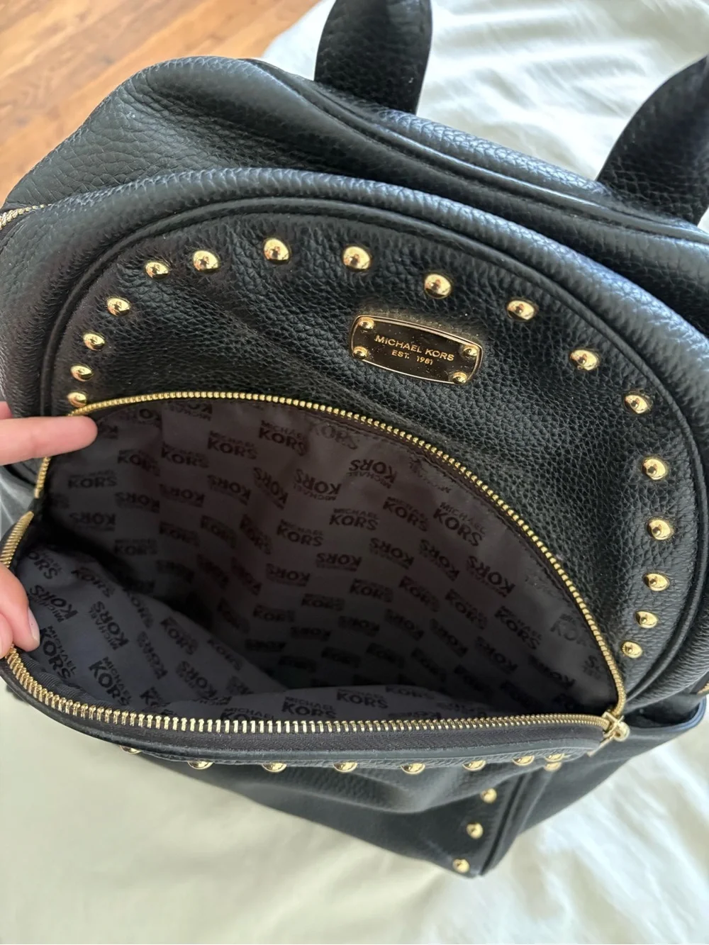 Michael Kors Black Backpack with Gold Hardware